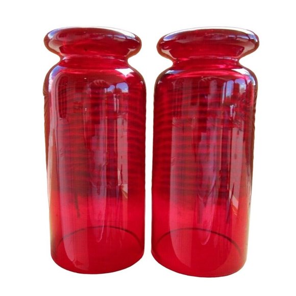 Vintage Ruby Red Footed Tumblers Hand Blown Rough Pontil Rolled Rim a Pair Very - Picture 5 of 12